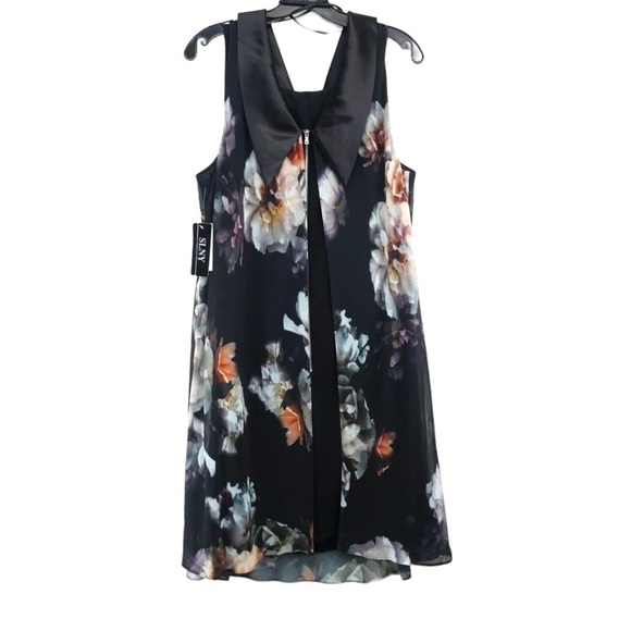 SLNY black with flowers print mid dress size 10‎ - Picture 5 of 6